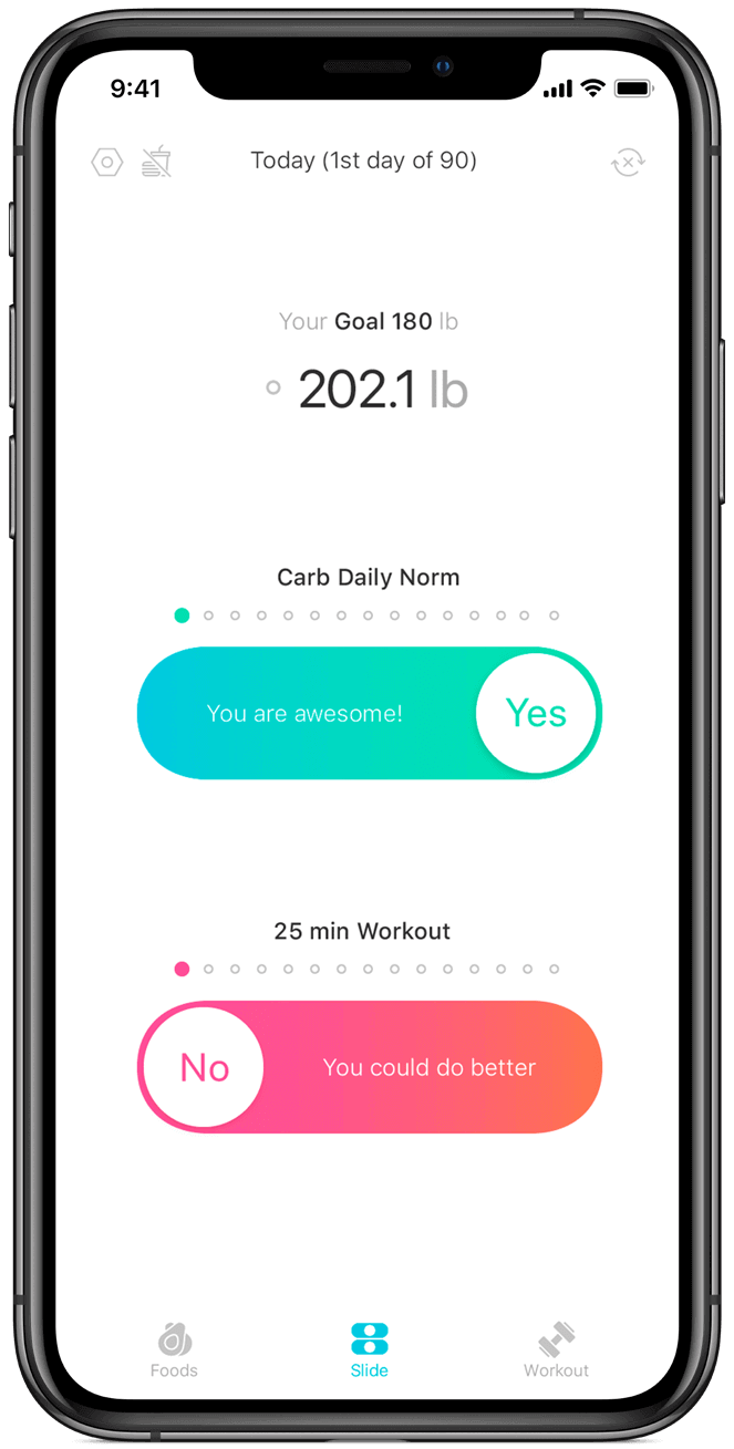 Healthy Interval App. Sliders screen